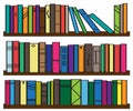 Bookshelf. Library. Collection of various multi-colored books. Signs and Symbols. Vector Royalty Free Stock Photo